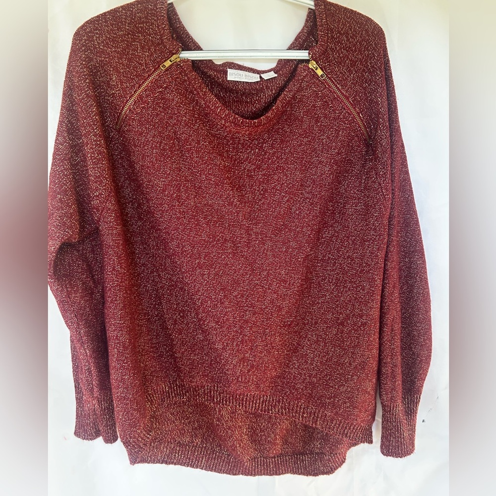 Bisou Bisou Burgundy Sweater with Gold Zippers